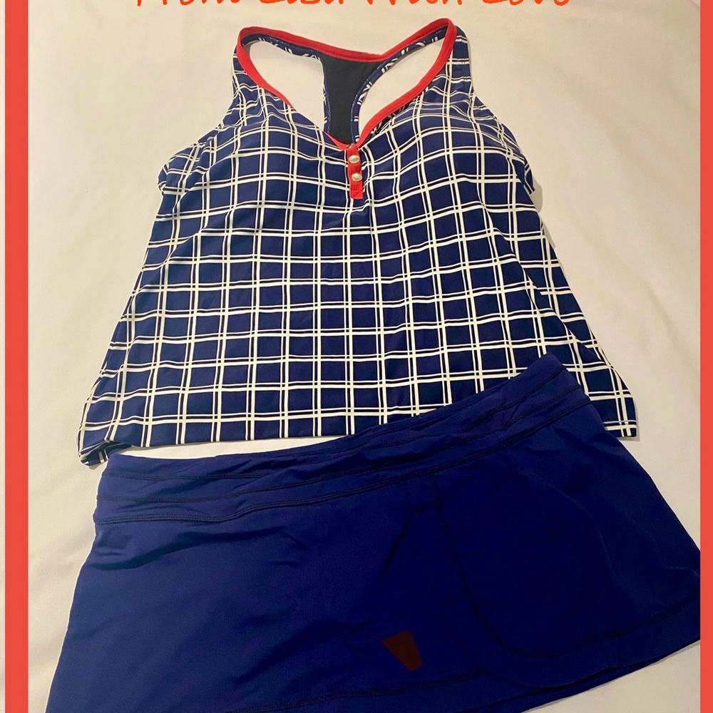 Navy and White Tankini and Swim Skirt